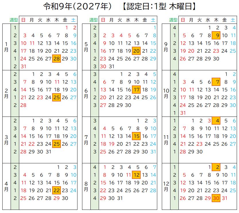 失業認定日「木曜日」ハローワーク出頭日一覧表【雇用保険基本手当・最新版】 3013 f13