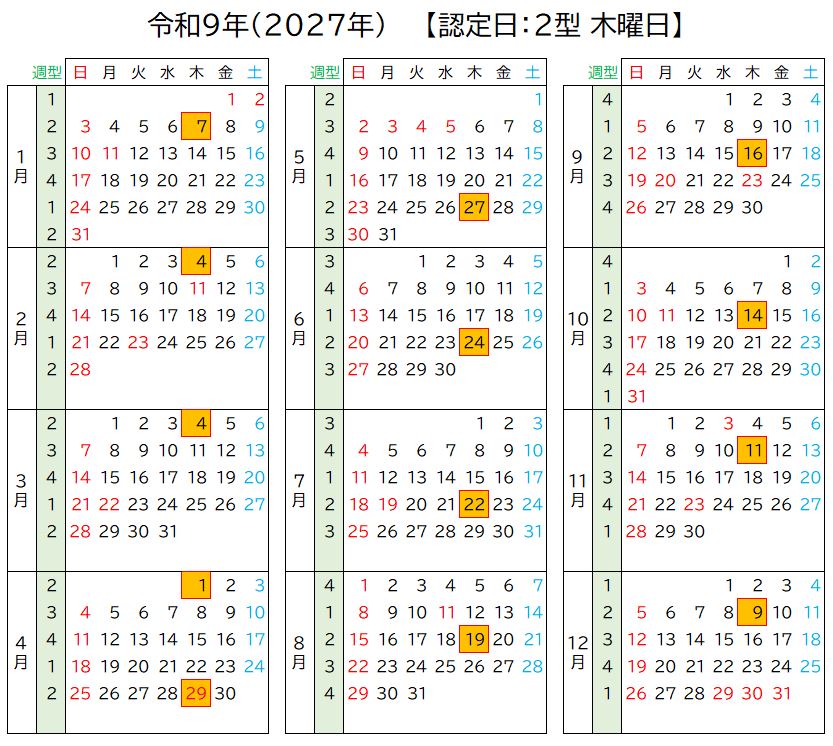 失業認定日「木曜日」ハローワーク出頭日一覧表【雇用保険基本手当・最新版】 3013 f14