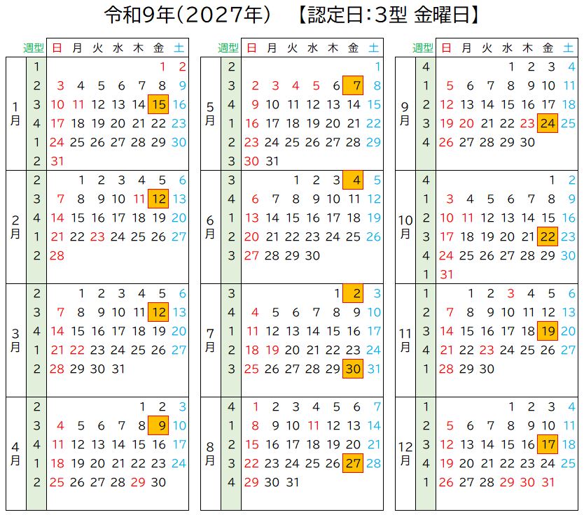 失業認定日「金曜日」ハローワーク出頭日一覧表【雇用保険基本手当・最新版】 3013 f19